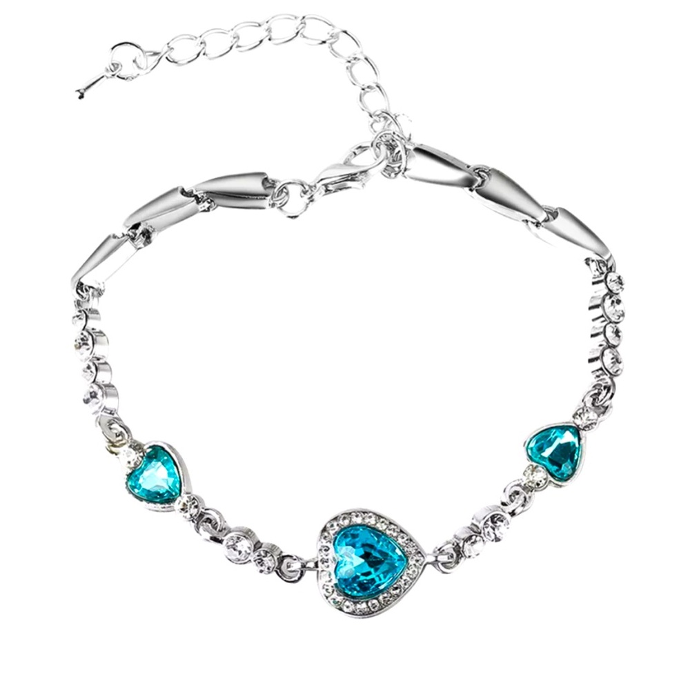 New Ocean Heart Bangle Bracelet Ocean Blue Crystal Rhinestone